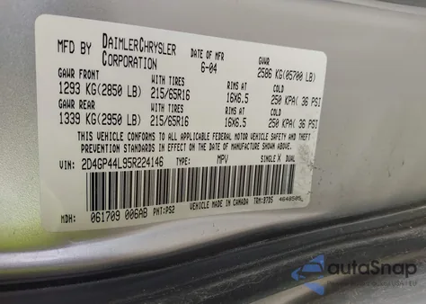 2005 Dodge Caravan from USA, damaged, VIN 2D4GP44L95R224146